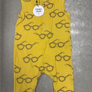 Minky Mom Yellow Sunglasses Print Romper